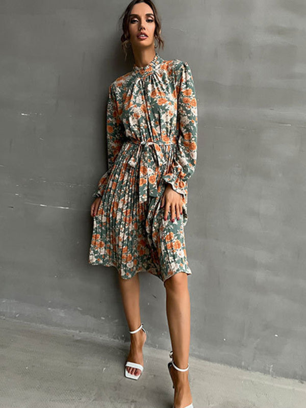 Floral Print Long Sleeve Midi Dress – Princess Sleeves & Woven Elegance