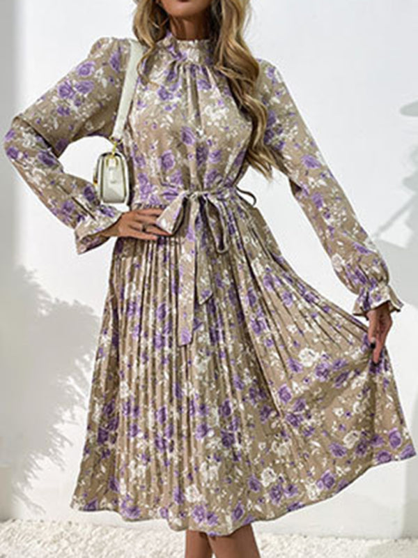 Floral Print Long Sleeve Midi Dress – Princess Sleeves & Woven Elegance
