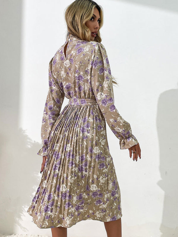 Floral Print Long Sleeve Midi Dress – Princess Sleeves & Woven Elegance