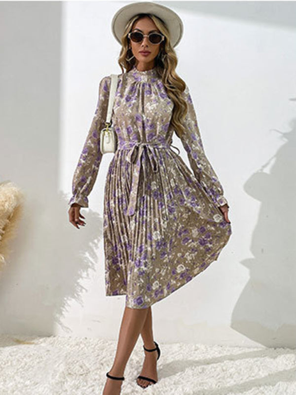 Floral Print Long Sleeve Midi Dress – Princess Sleeves & Woven Elegance