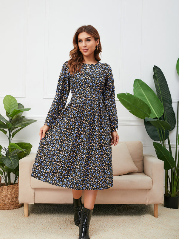 Women's square neck floral hem dress