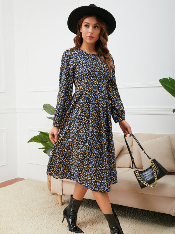 Women's square neck floral hem dress