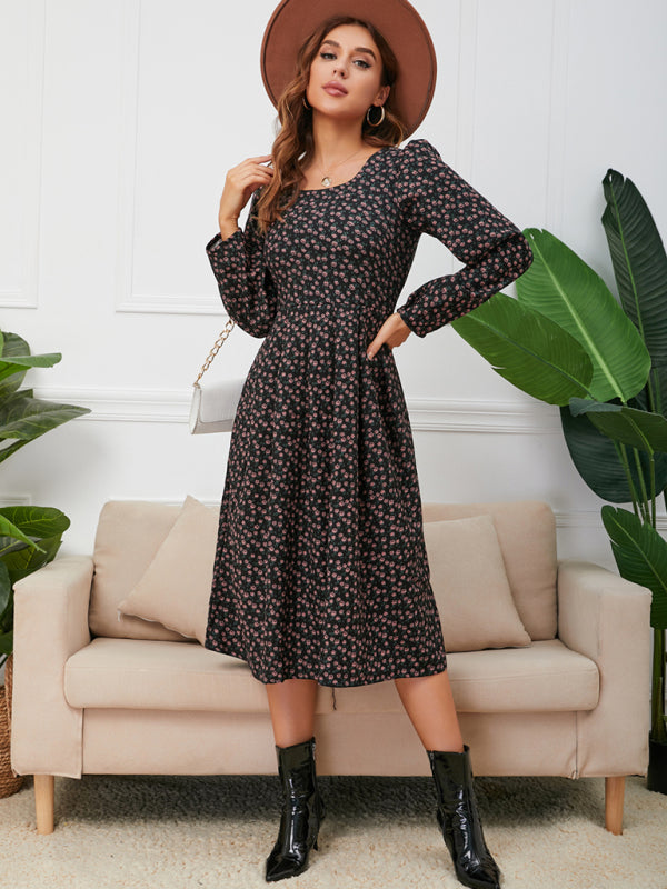 Women's square neck floral hem dress
