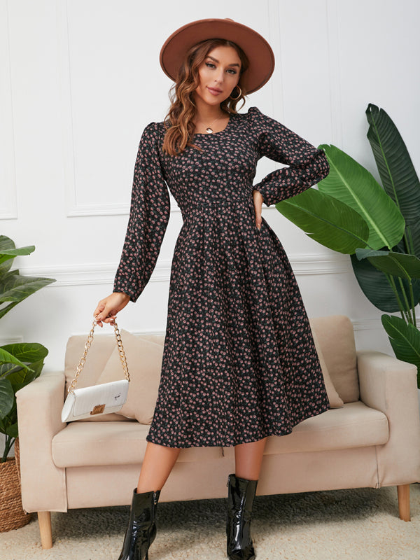 Women's square neck floral hem dress