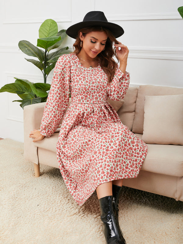 Women's square neck floral hem dress