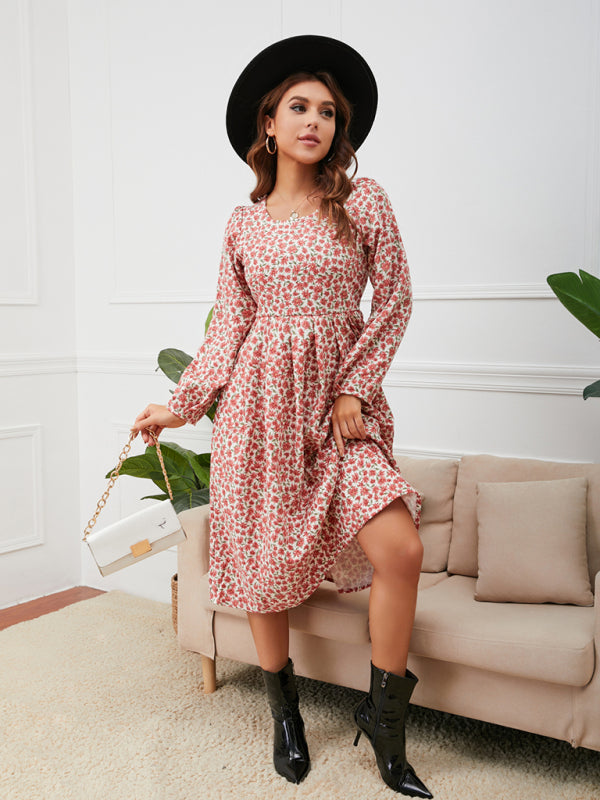 Women's square neck floral hem dress