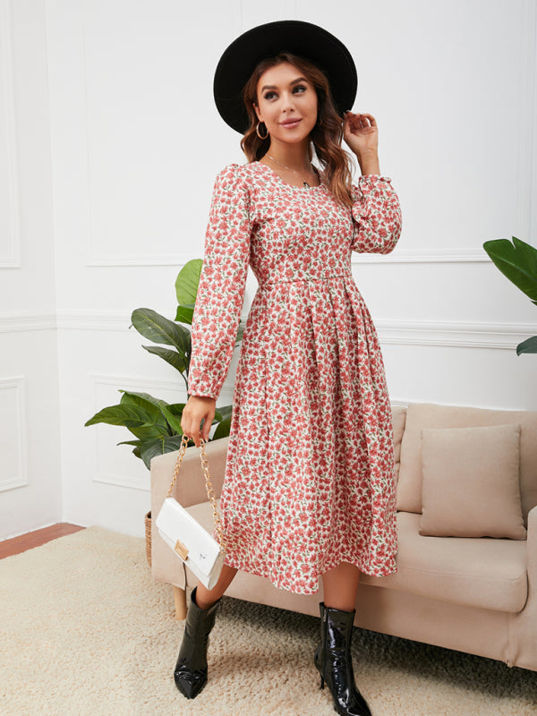 Women's square neck floral hem dress
