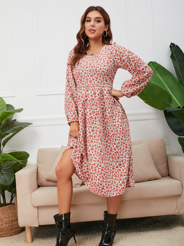 Women's square neck floral hem dress