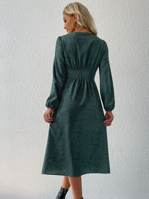 Women's leopard print V-neck French cardigan dress