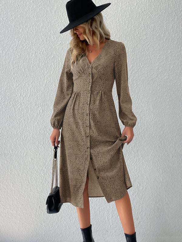 Women's leopard print V-neck French cardigan dress