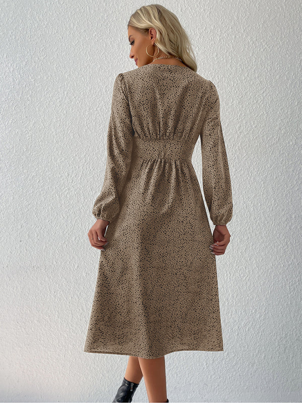 Women's leopard print V-neck French cardigan dress