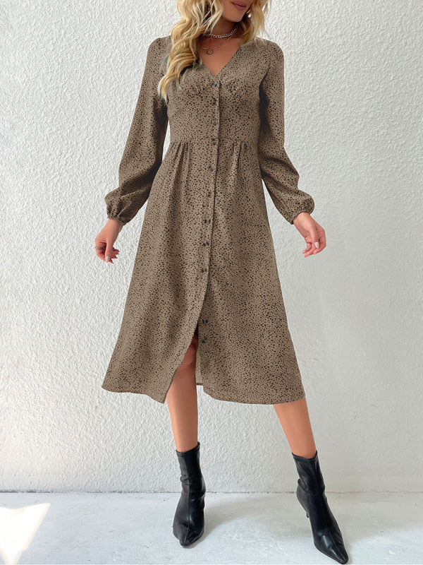Women's leopard print V-neck French cardigan dress