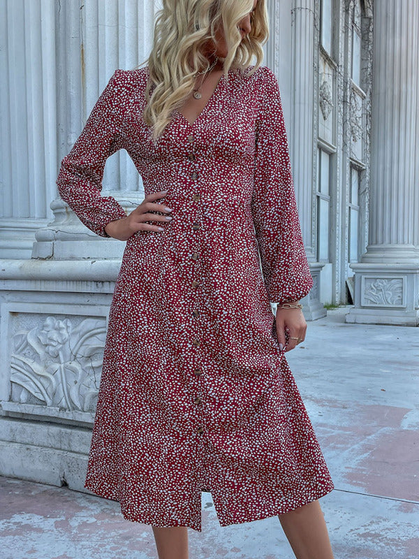Women's leopard print V-neck French cardigan dress