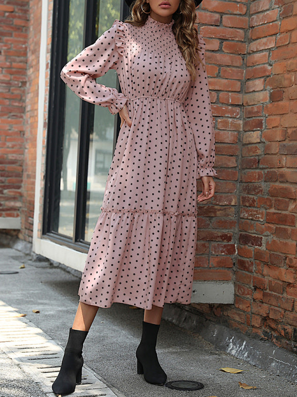 Polka Dot Patchwork Ruffle Maxi Dress