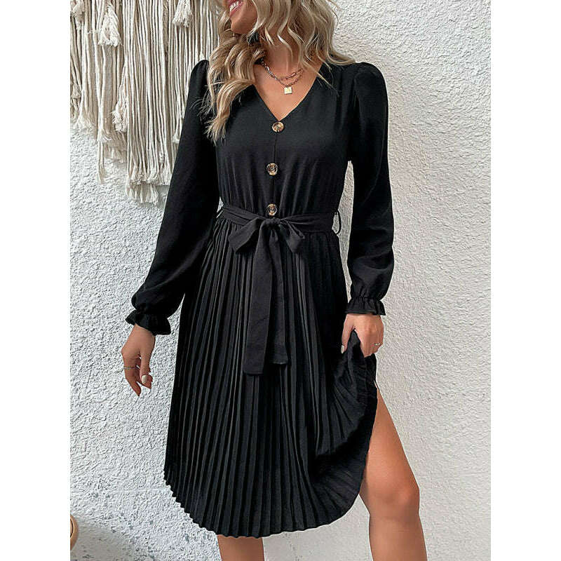 long-sleeved-pleated-midi-dress---relaxed-silhouette-lightweight-woven-fabricsmiling-maria---everything-for-women-34647295