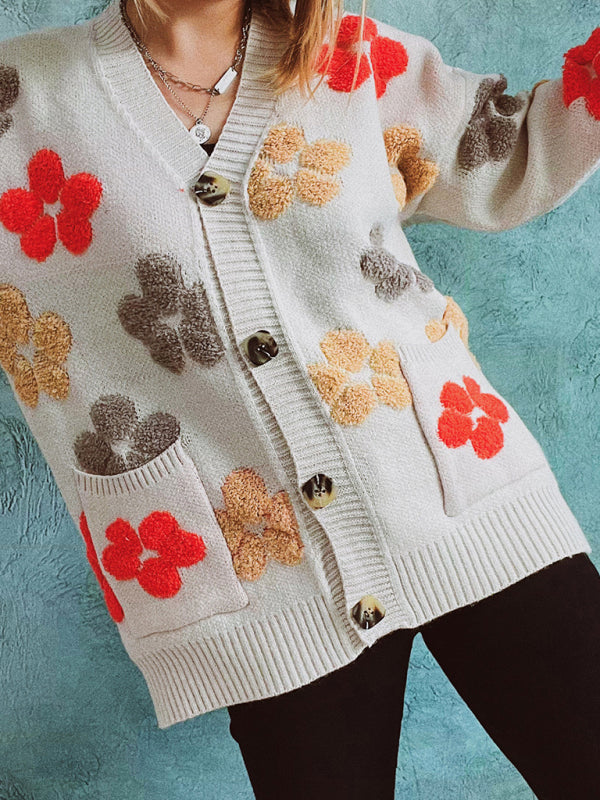 Jacquard Knit Drop Sleeve Cardigan