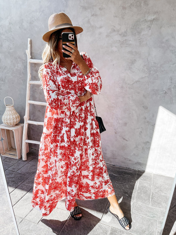 Animal Print Ruffle Neck Resort Dress – Long Sleeve & Lightweight Silhouette