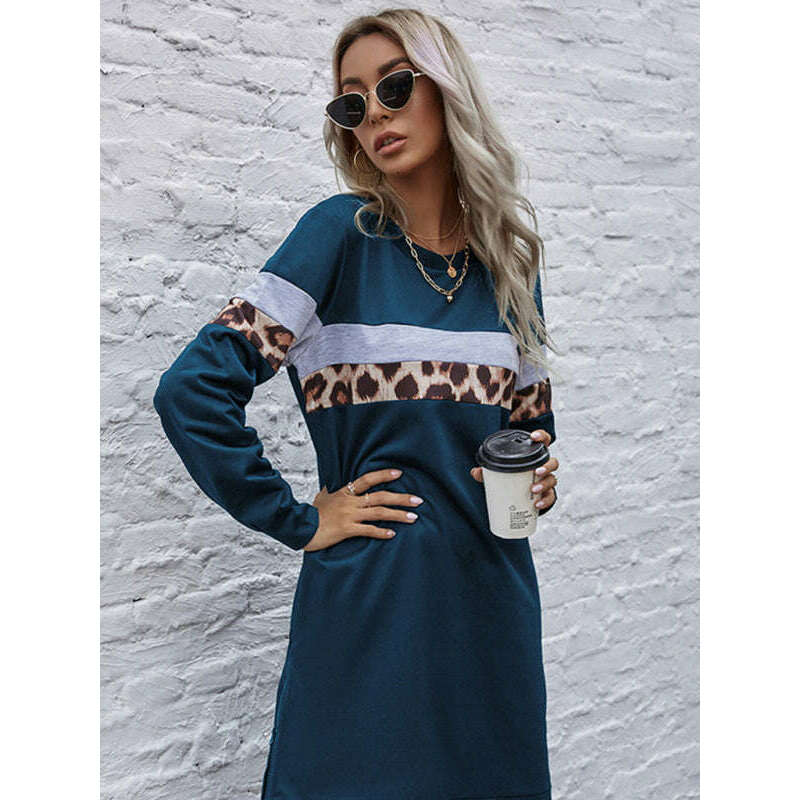 فستان كاجوال مخطط بنقشة الفهد – أكمام طويلة، أنماط خريف وشتاء، سمايلينغ ماريا - كل شيء للنساء 34649917