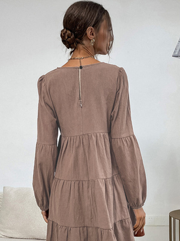 Classic Long Sleeve Everyday Dress – Woven Polyester, Autumn Casual Fit