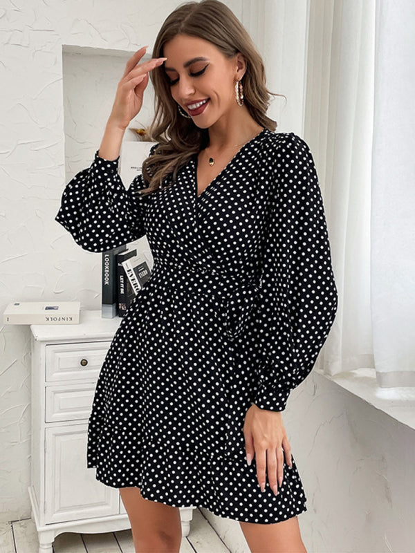 Polka Dot Long Sleeve Woven Dress – Elegant Fit for Casual & Workwear