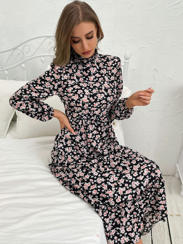 Floral Long Sleeve Knit Dress – Woven Polyester, Autumn-Winter Ready