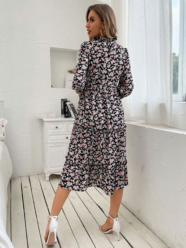 Floral Long Sleeve Knit Dress – Woven Polyester, Autumn-Winter Ready