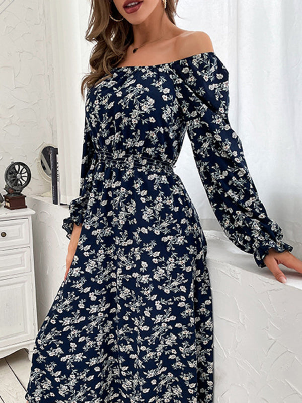 Floral Long Sleeve Maxi Dress – Lightweight Woven Fabric for Vacation & Leisure
