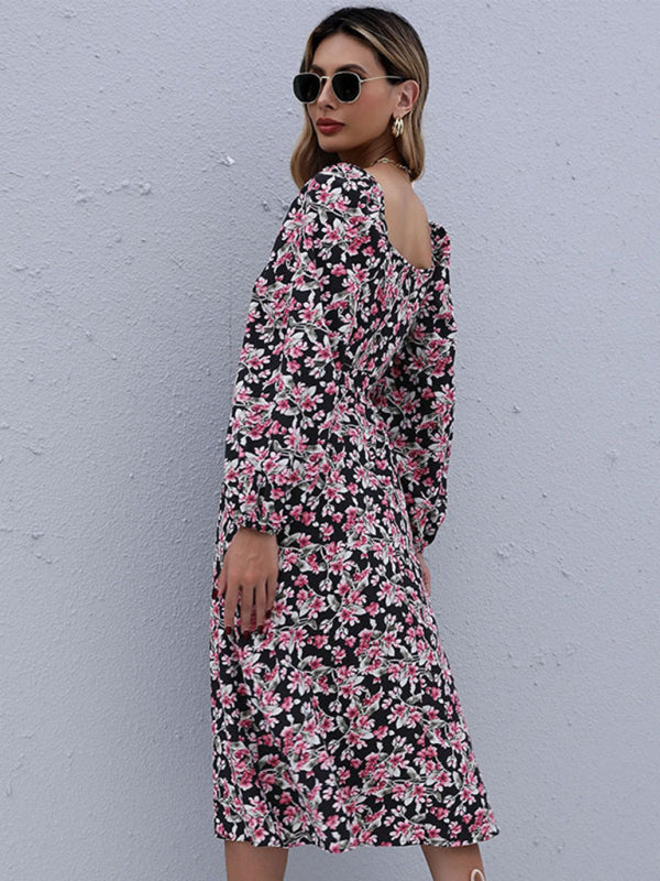 Floral Print Long Sleeve Casual Womens Dress
