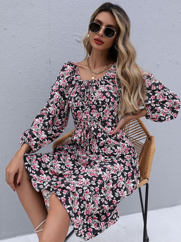 Floral Print Long Sleeve Casual Womens Dress