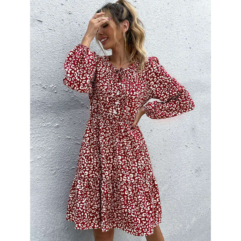 فستان بأكمام طويلة بنقشة الفهد – أسلوب خريف وشتاء، مقاسات مريحة، ابتسامة ماريا - كل شيء للنساء 34649937