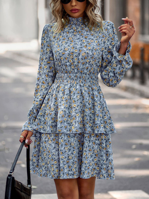 Floral Print Long Sleeve Vacation Dress – Ruffle Hem & Boho Style