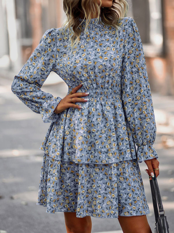 Floral Print Long Sleeve Vacation Dress – Ruffle Hem & Boho Style
