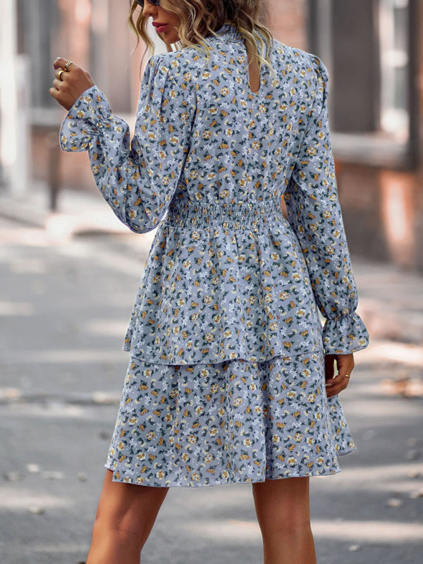 Floral Print Long Sleeve Vacation Dress – Ruffle Hem & Boho Style