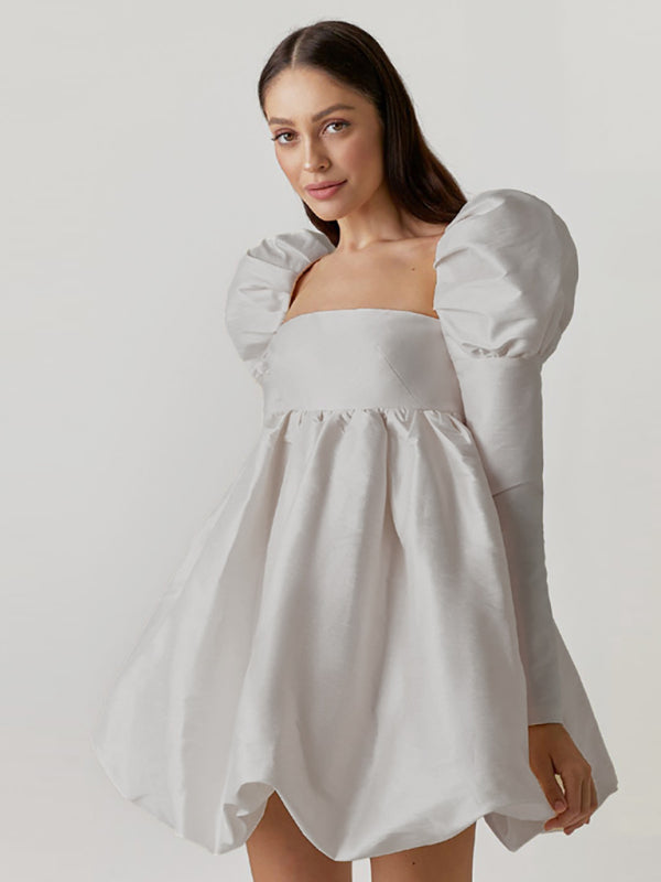 Women's Long Sleeve A-Line Dress with Puff Sleeves