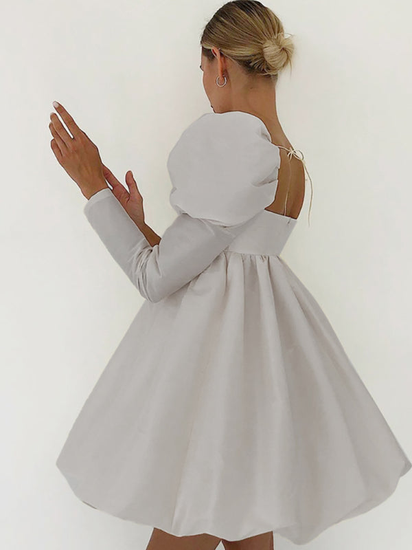 Women's Long Sleeve A-Line Dress with Puff Sleeves