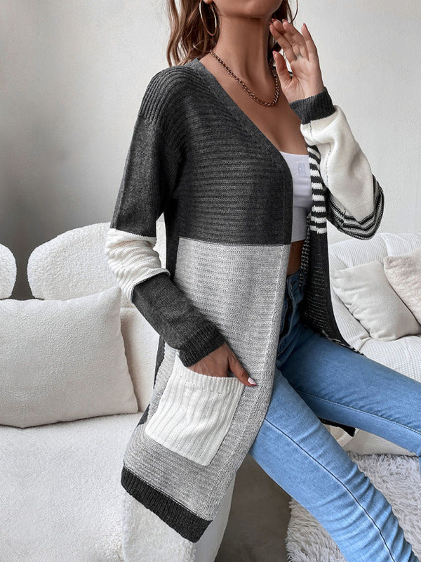 Women's Striped Knit Open Cardigan
