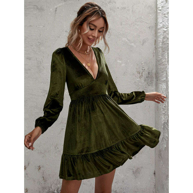 velvet-deep-v-neck-midi-dress-–-ruffle-detail-bubble-sleevessmiling-maria---everything-for-women-34655602