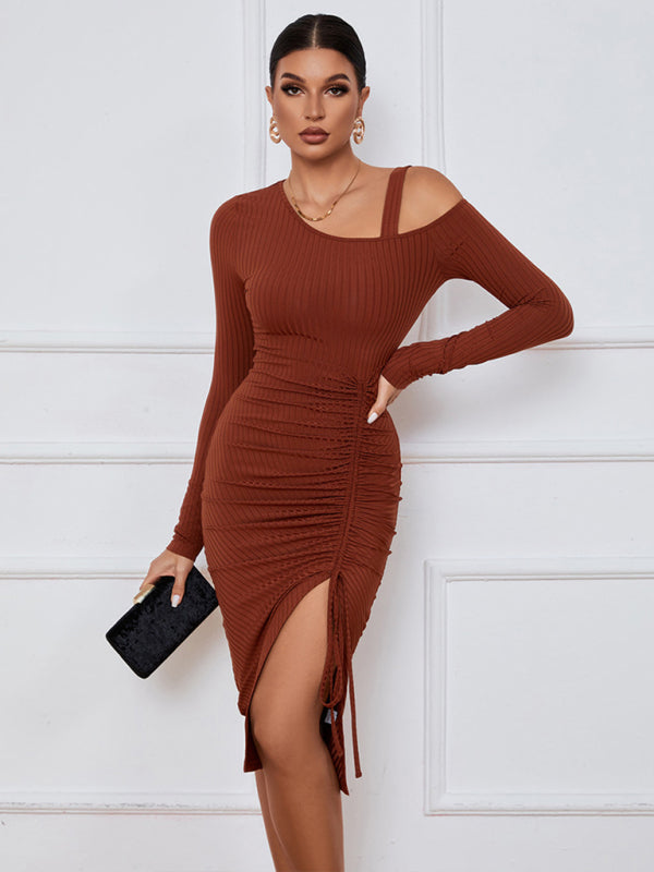 Off-Shoulder Long Sleeve Knit Bodycon Dress – Autumn Sexy Look