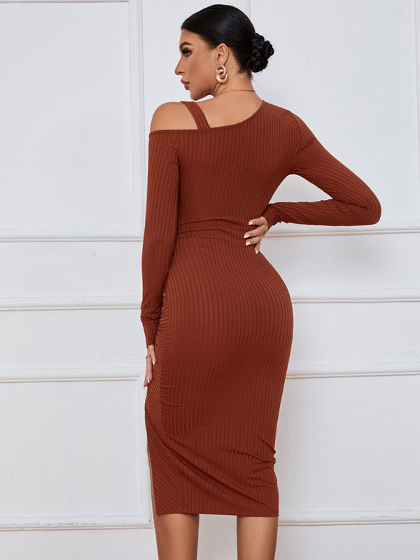 Off-Shoulder Long Sleeve Knit Bodycon Dress – Autumn Sexy Look