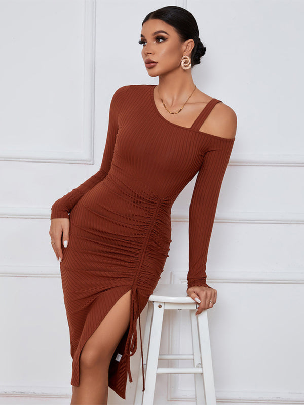 Off-Shoulder Long Sleeve Knit Bodycon Dress – Autumn Sexy Look