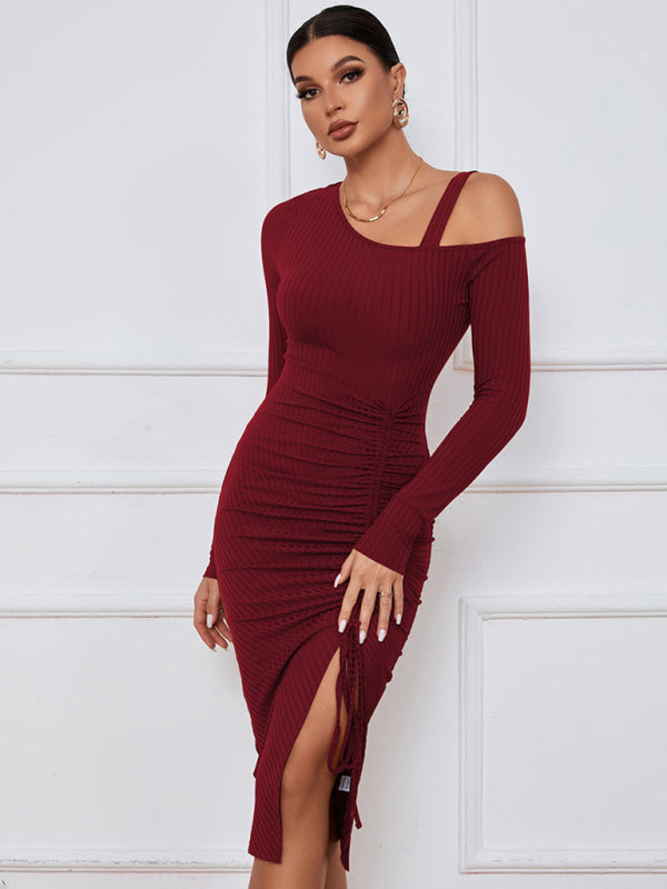 Off-Shoulder Long Sleeve Knit Bodycon Dress – Autumn Sexy Look
