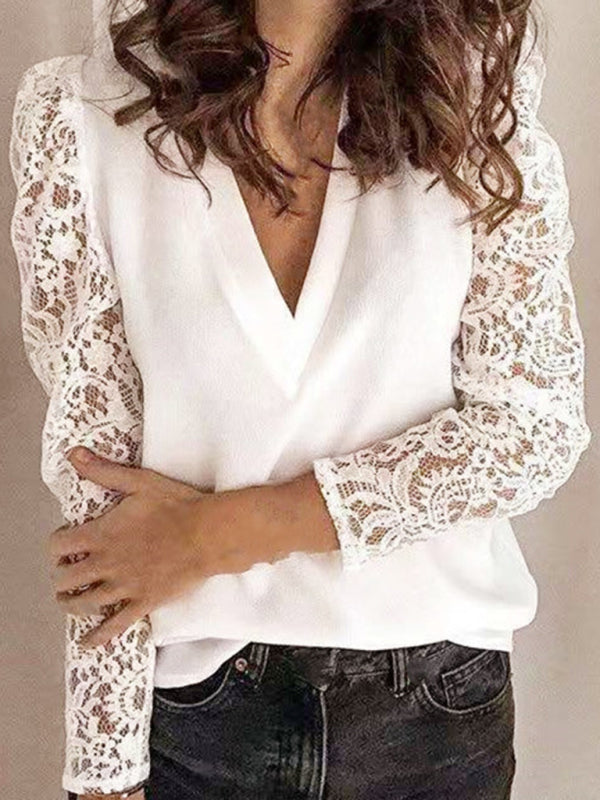Lace Panel Slim Fit Long Sleeve Blouse