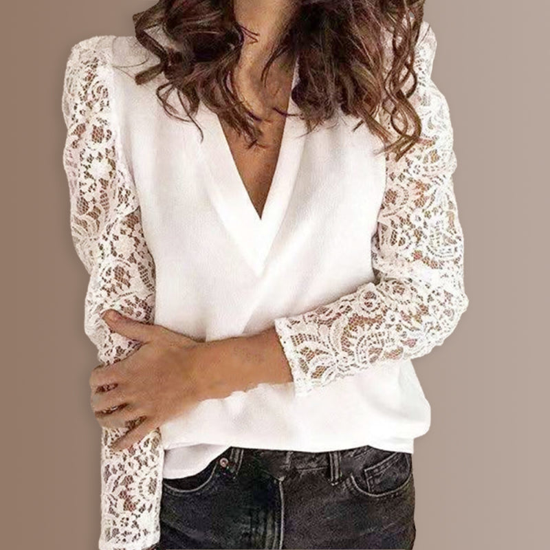 Lace Panel Slim Fit Long Sleeve Blouse