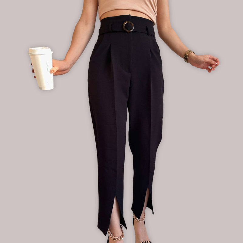 Slim Ankle Suit Pants with Front Slit