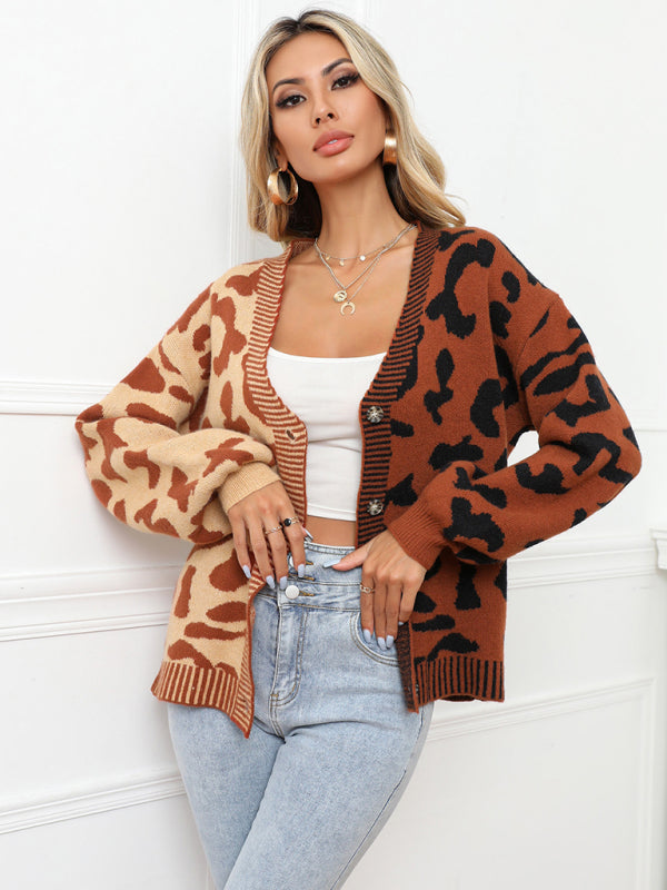 Leopard Print Oversized Knit Cardigan Brown