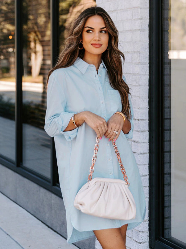 Long Casual Button-Down Shirt – Relaxed Fit, Long Sleeves & Welt Pockets