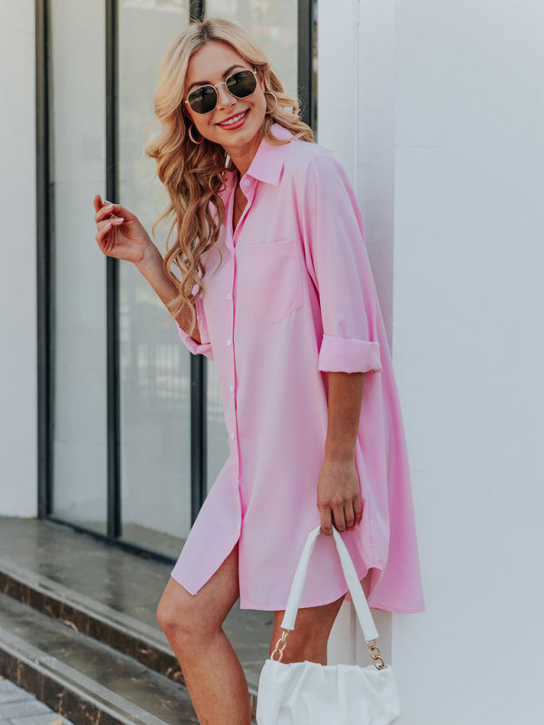 Long Casual Button-Down Shirt – Relaxed Fit, Long Sleeves & Welt Pockets