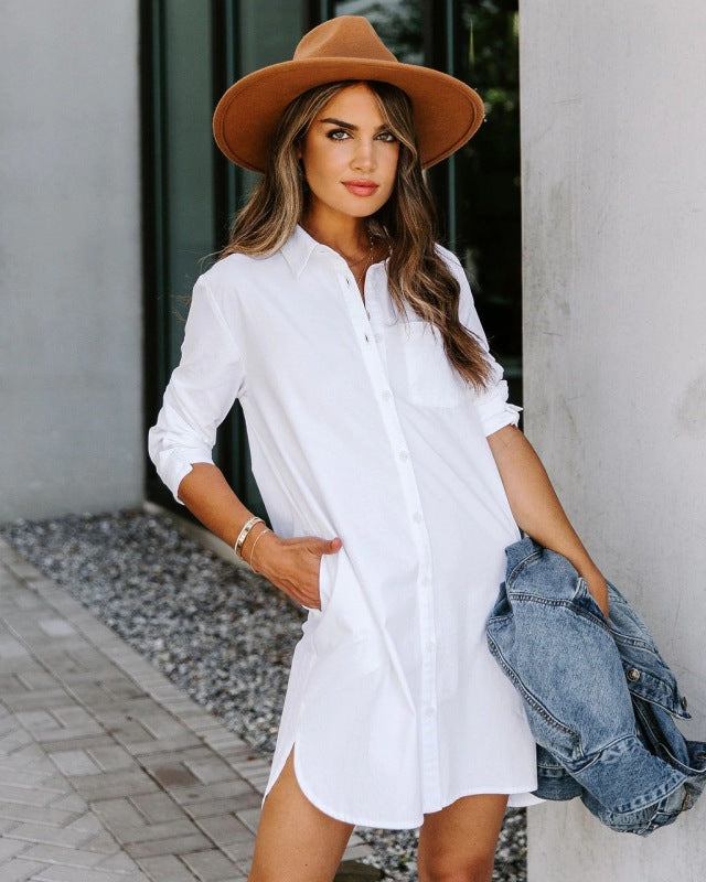 Long Casual Button-Down Shirt – Relaxed Fit, Long Sleeves & Welt Pockets