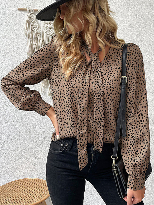 Leopard Print Tie Front Shirt – Women's Long Sleeve