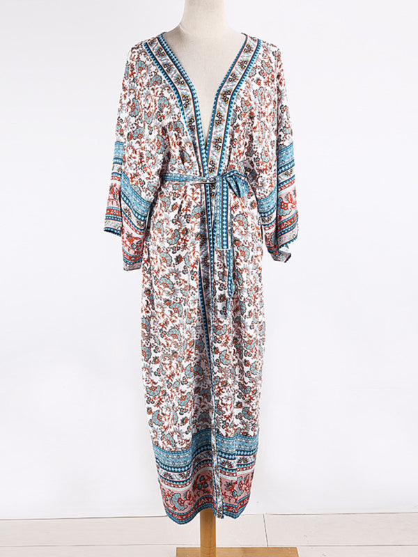 Boho Cotton Print Beach Cardigan – Lightweight Open Front Vacation Overshirt